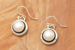 Freshwater Pearl Shadowbox Earrings by Navajo Artist Artie Yellowhorse